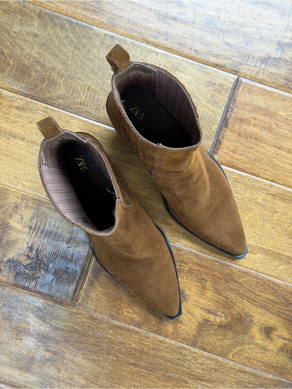 Zara Brown Suede Pointed-Toe Ankle Booties - Picture 7 of 11